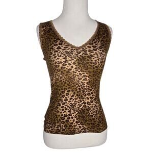 Vintage Y2K Rave Leopard Print Tank Fitted Ribbed Sequin Bling 90s Women Medium